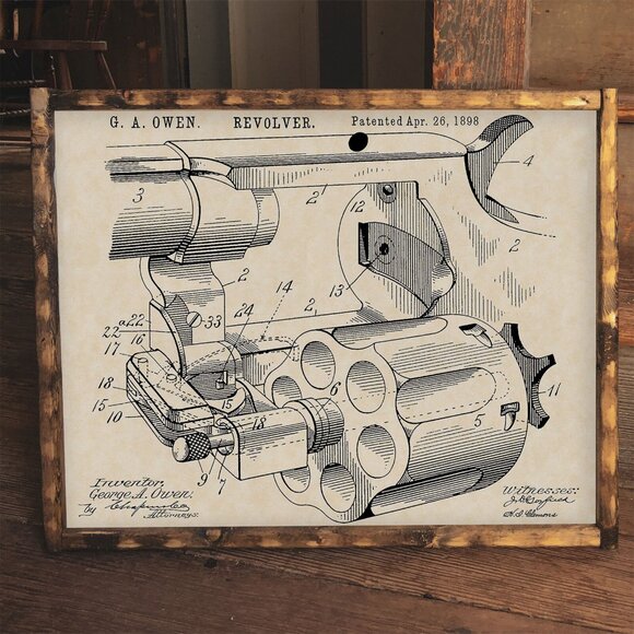 1898 G. A. Owen Revolver Patent Firearm Art 16x20 Vintage Gun Print on Parchment - Picture 7 of 7